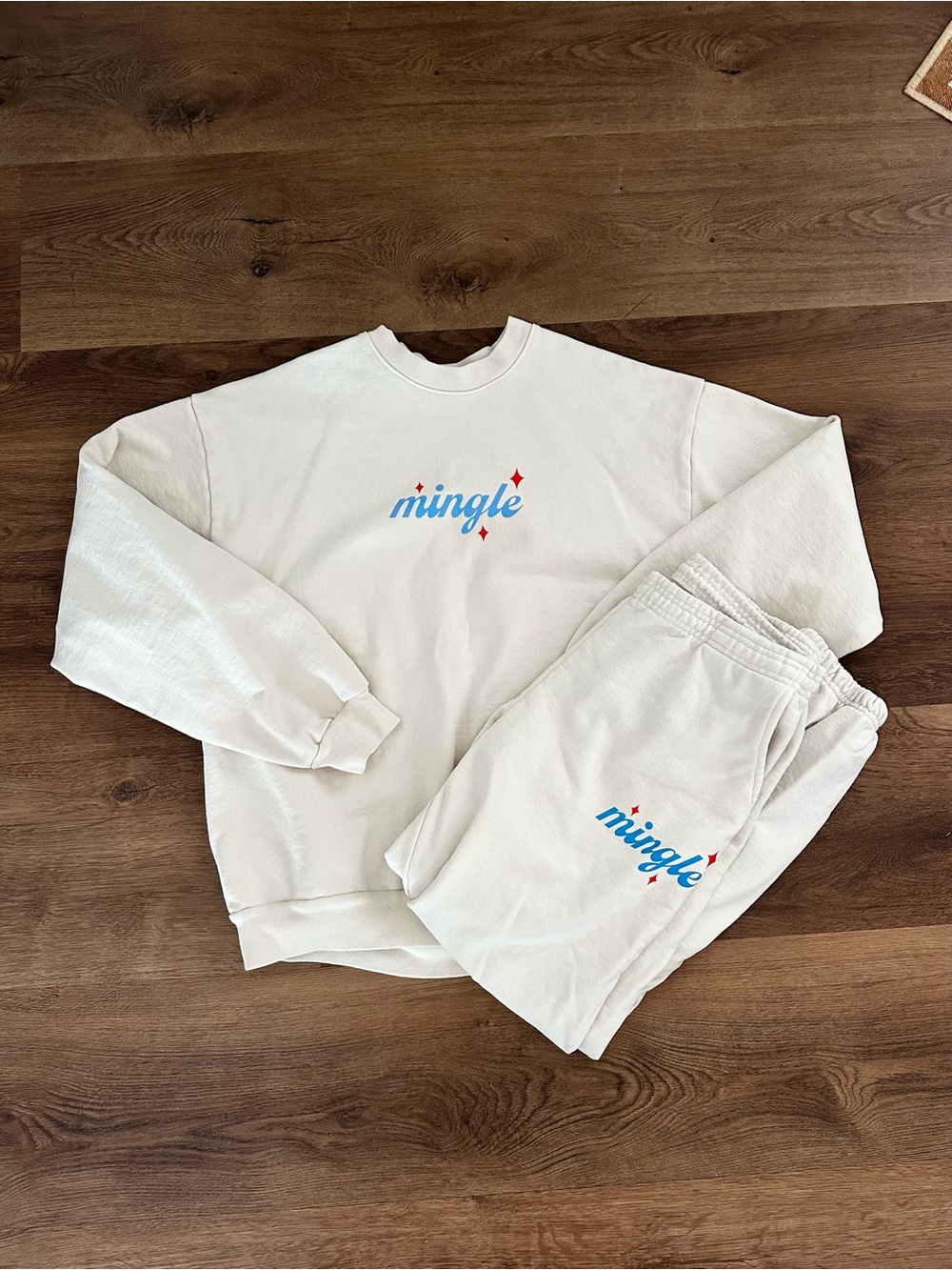 Mingle Crew Neck and Jogger Set - Cozy Fall Winter Sweatshirt & Sweatpants Sz L